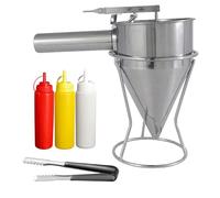 Imbuto per Pastella per Pizza in Acciaio Inossidabile di Grande Diametro, Distributore di Salsa per Hamburger, Dotato di Flacone di Salsa a Tre Colori e Pinzette Antiscivolo.(8mm)