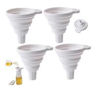 Imbuto pieghevole in silicone pieghevole per uso alimentare, 4 pezzi, per cucinare, con foro per appendere, piccola cucina, per riempire bottiglie, trasferimento di liquidi (bianco).