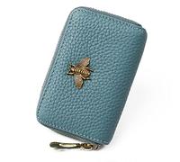 imeetu Porta carte di credito RFID, piccolo portafoglio in pelle con cerniera per donne, B-blu pavone, S, classico