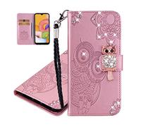 IMEIKONST Compatible avec iPhone 14 Plus Custodia, Gufo Glitter Design in Rilievo Flip Caso in PU Pelle Magnetica Portafoglio Slot per Schede Cover per iPhone 14 Plus. Owl Rosa YK