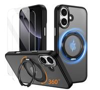 IMEIKONST Cover Magnetica Cavalletto per iPhone 16 Compatibile avec Magsafe con Protezione Schermo (2 confezioni), Protezione Antiurto di livello Militare Case per iPhone 16. Nero JSZJ
