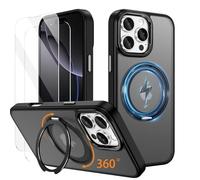 IMEIKONST Cover Magnetica Cavalletto per iPhone 16 Pro Compatibile avec Magsafe con Protezione Schermo (2 confezioni), Protezione Antiurto di livello Militare Case per iPhone 16 Pro. Nero JSZJ