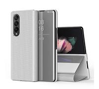 IMEIKONST Custodia Compatibile con Samsung Galaxy Z Fold 3 5G, Specchio Design Caso Clear View Makeup Stand Protettiva Bumper Custodia per Samsung Galaxy Z Fold 3 5G Flip Mirror: Silver QH