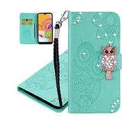 IMEIKONST Custodia Compatible avec Samsung Galaxy S25 Plus, Gufo Glitter Design in Rilievo Flip Caso in PU Pelle Magnetica Portafoglio Slot per Schede Cover per Samsung S25 Plus. Owl Verde YK
