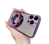 IMEIKONST Custodia per iPhone 17 con Anello Kickstand, Elettroplaccata Gradiente Brillantini Trasparente Protettiva TPU Silicone Antiurto Cover per iPhone 17. Porpora DS1