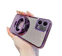 IMEIKONST Custodia per Motorola Moto G24 con Anello Kickstand, Elettroplaccata Gradiente Brillantini Trasparente Protettiva TPU Silicone Antiurto Cover per Moto G24. Porpora DS1