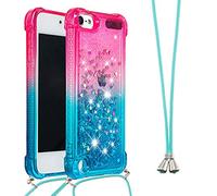 IMEIKONST Liquido Case per iPod Touch 7, Glitter Brillante Sabbie Mobili Custodia con Cordino Trasparente TPU Anti-Caduta Paraurti Protettivo Copertura per iPod Touch 5 / Touch 6 Pink Blue YB