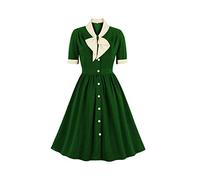 IMEKIS Abito da donna vintage anni '40, mezza manica marinaio cravatta collo abito da sera linea A retrò rockabilly swing, abito da cocktail, verde, M