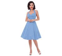 IMEKIS Abito da Donna Vintage Anni '50 con Collo Halter Abito A Pois Senza Maniche Abito da Sera retrò da Cocktail al Ginocchio Abito da Ballo per Feste di Matrimonio Azzurro 2XL
