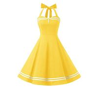 IMEKIS Abito da Donna Vintage Anni '50 con Collo Halter Abito A Pois Senza Maniche Abito da Sera retrò da Cocktail al Ginocchio Abito da Ballo per Feste di Matrimonio Giallo M