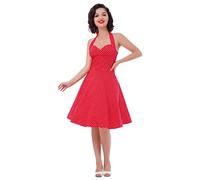 IMEKIS Abito da Donna Vintage Anni '50 con Collo Halter Abito A Pois Senza Maniche Abito da Sera retrò da Cocktail al Ginocchio Abito da Ballo per Feste di Matrimonio Rosso 02 M