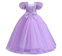 IMEKIS Abito da ragazza con fiori, da principessa, con brillantini, a maniche corte, con volant, in tulle, per il compleanno, per la comunione, per la sera, Lilla, 13-14 Anni