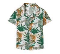 IMEKIS Camicia estiva per padre e figlio, per uomo, ragazzo, camicia hawaiana, a maniche corte, con bottoni, per il tempo libero, Verde/Arancione, 2-3 Jahre