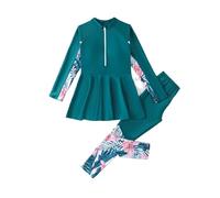 IMEKIS Costume da bagno musulmano, da bambina, a maniche lunghe, con costume da bagno in due pezzi, costume da bagno per bambini, verde scuro, 7-8 Anni