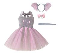 IMEKIS Costume da ragazza Halloween animale vestito bambino scoiattolo elefante travestimento con fascia coda 3 pezzi compleanno carnevale cosplay abbigliamento rosa 5-6 anni