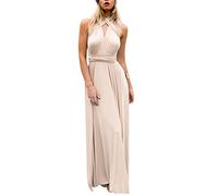 IMEKIS Donna Eleganti Abito da Sera Lungo Senza Schienale Scollo a V Multiway Vestito da Sposa Senza Maniche Damigella d'Onore Cerimonia Cocktail Formale Prom Abiti Albicocca S
