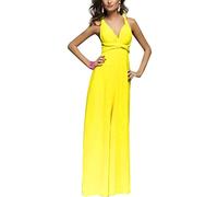 IMEKIS Donna Eleganti Abito da Sera Lungo Senza Schienale Scollo a V Multiway Vestito da Sposa Senza Maniche Damigella d'Onore Cerimonia Cocktail Formale Prom Abiti Giallo XL