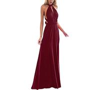 IMEKIS Donna Eleganti Abito da Sera Lungo Senza Schienale Scollo a V Multiway Vestito da Sposa Senza Maniche Damigella d'Onore Cerimonia Cocktail Formale Prom Abiti Borgogna S