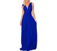 IMEKIS Donna Eleganti Abito da Sera Lungo Senza Schienale Scollo a V Multiway Vestito da Sposa Senza Maniche Damigella d'Onore Cerimonia Cocktail Formale Prom Abiti Blu Reale XL