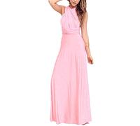 IMEKIS Donna Eleganti Abito da Sera Lungo Senza Schienale Scollo a V Multiway Vestito da Sposa Senza Maniche Damigella d'Onore Cerimonia Cocktail Formale Prom Abiti Rosa XS