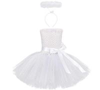 IMEKIS M?dchen Angelo Diavolo Costume Costume Halloween Cosplay Principessa T?ll Tutu Vestito con Fascia Fata Compleanno Carnevale Party Vestito Bianco 2 pezzi 11-12 anni