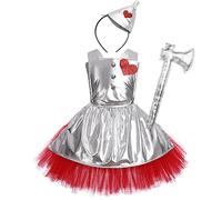 IMEKIS Ragazze Dorothy Leone Uomo di Latta Spaventapasseri Costume Fantasia Halloween Carnevale Cosplay Vestire Bambina Film Gioco di Ruolo Costumi con Grembiule Fascia Accessori Argento 11-12 anni