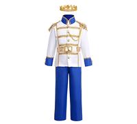 IMEKIS Ragazzi Costume da Principe Reale Costume da Principe Azzurro per Bambini Giacca a Maniche Lunghe Pantaloni Fantasia Medievale re Set Carnevale di Halloween Set da Festa di Ruolo Blu 8-10 anni