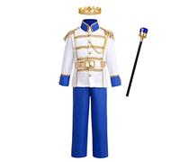 IMEKIS Ragazzi Costume da Principe Reale Costume da Principe Azzurro per Bambini Giacca a Maniche Lunghe Pantaloni Fantasia Medievale re Set Carnevale di Halloween Set da Festa di Ruolo Blu 3-4 anni