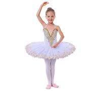 IMEKIS Vestito da Balletto per Ragazze di Fiori Body da Danza Ginnastica Ricamato Senza Maniche con Gonna Tutu Costume da Ballo Principessa da Fata Ballerina Bianco 7-8 Anni