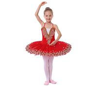 IMEKIS Vestito da Balletto per Ragazze di Fiori Body da Danza Ginnastica Ricamato Senza Maniche con Gonna Tutu Costume da Ballo Principessa da Fata Ballerina Rosso 7-8 Anni
