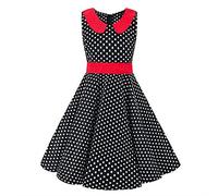 IMEKIS Vestito da Ragazza Vintage Anni '50 A Pois con Stampa Floreale Abito in Cotone con Altalena retrò Principessa Matrimonio Compleanno Casuale Estivo Abito da Ballo Senza Maniche