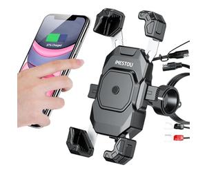iMESTOU Supporto per Telefono con Caricatore USB C Wireless per Moto, con Anello SAE-O Rimovibile, Adatto per Telefoni da 5,5 a 7,25 Pollici con Spessore Fino a 15 mm, Larghezza < 93 mm