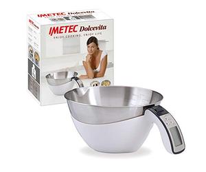 Imetec Dolcevita ES4 Bilancia Elettronica da Cucina, Pesa Solidi e Liquidi, Contenitore Estraibile, Scala Graduata, Portata 5 Kg, Divisione 1 g, Funzione Tara, Display Digitale, Spegnimento Automatico