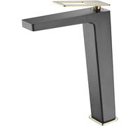 IMEX BDC032-3NGOLD - Rubinetto monocomando per lavabo con beccuccio alto - Rubinetteria da bagno Colore nero opaco e oro lucido