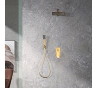 IMEX - Colonna doccia da incasso senza rubinetto, set doccia con soffione e flesso, rubinetto monocomando con spruzzatore effetto pioggia, portata 12 l/min, serie Pisa | colore oro spazzolato
