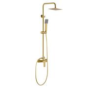 IMEX Colonna doccia monocomando oro spazzolato in ottone e acciaio inox S304 con soffione extra piatto Ø20 cm anticalcare asta doccia estensibile cartuccia ceramica Ø35 mm tubo flessibile PVC 15