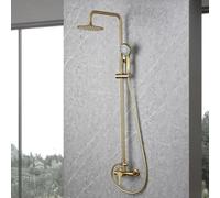 IMEX - Colonna Doccia Oro Spazzolato con Rubinetto | Set Doccia Monocomando con Soffione Anticalcare | Rubinetteria in Ottone e Acciaio Inox S.304 con Asta Estensibile | Serie Roma
