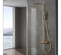 IMEX - Colonna Doccia Termostatica Oro con Rubinetto | Set Doccia con Soffione e Spruzzatore Anticalcare Effetto Pioggia | Rubinetti in Ottone e Acciaio Inox S.304 con Asta Estensibile Oro | Serie
