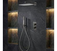 IMEX - Doccia a incasso nera termostatica | Set da incasso con soffione e spruzzatore anticalcare effetto pioggia | Doccia a parete con rubinetto in ottone e acciaio inox S.304 | Serie Firenze