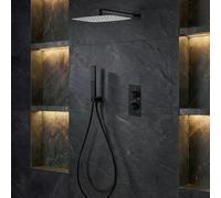 IMEX - Doccia a incasso nera termostatica | Set da incasso con soffione e spruzzatore anticalcare effetto pioggia | Doccia a parete con rubinetto in ottone e acciaio inox S.304 | Serie Firenze