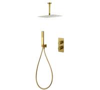 IMEX - Doccia a Incasso Termostatica a Soffitto Color Oro | Set Miscelatore a Incasso con Soffione e Effetto Pioggia Anticalcare | Doccia a Incasso con Miscelatore in Ottone e Acciaio Inox