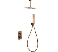 IMEX - Doccia da incasso a soffitto monocomando oro rosa | Kit rubinetto da incasso con doccetta e doccetta anticalcare effetto pioggia | Colonna doccia da incasso con rubinetto in ottone e acciaio