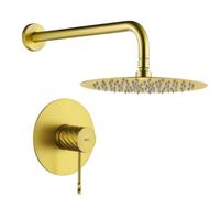 IMEX - Doccia da incasso oro monocomando | Set di rubinetteria da incasso con doccetta anticalcare effetto pioggia dorata | Colonna doccia da incasso con rubinetto in ottone e acciaio inox S.304