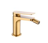 IMEX Miscelatore bidet monocomando in ottone finitura oro spazzolato con cartuccia ceramica Ø26 mm e set 2 flessibili 3-8 per montaggio sicuro modello BDN047-2OC