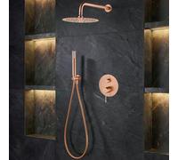 IMEX - Miscelatore Monocomando Color Oro Rosa | Set di Rubinetteria con Soffione e Spruzzatore a Pioggia Anticalcare | Colonna Doccia con Rubinetto in Ottone e Acciaio Inox