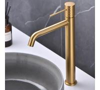 IMEX - Rubinetto Alto Lavabo Dorato | Miscelatore Bagno Acqua Fredda/Calda | Monocomando Effetto Cascata Bocca Ottone, Risparmio Idrico | Serie Genova | Colore Oro Spazzolato