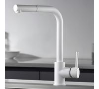 IMEX - Rubinetto cucina bianco estraibile, rubinetto monocomando lavello | rubinetto cucina con doccia flessibile a 360° | rubinetteria in ottone | serie malta, colore bianco opaco