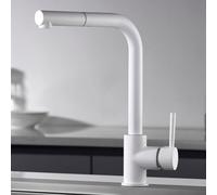 IMEX - Rubinetto da cucina estraibile | Rubinetto monocomando lavello | Rubinetto da cucina con manico flessibile a 360° | Serie Malta | Bianco opaco