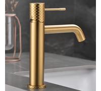IMEX - Rubinetto Lavabo Dorato | Rubinetto Bagno Monocomando Acqua Fredda/Calda | Rubinetto Bocca Bassa in Ottone | Risparmio Idrico, Facile Installazione | Serie Genova | Colore Oro Spazzolato
