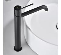 IMEX - Rubinetto Lavabo Nero Bocca Alta | Rubinetto per Lavabo Bagno Acqua Fredda/Calda | Monocomando Effetto Cascata Bocca Ottone, Risparmio Idrico | Serie Genova | Colore Nero Opaco
